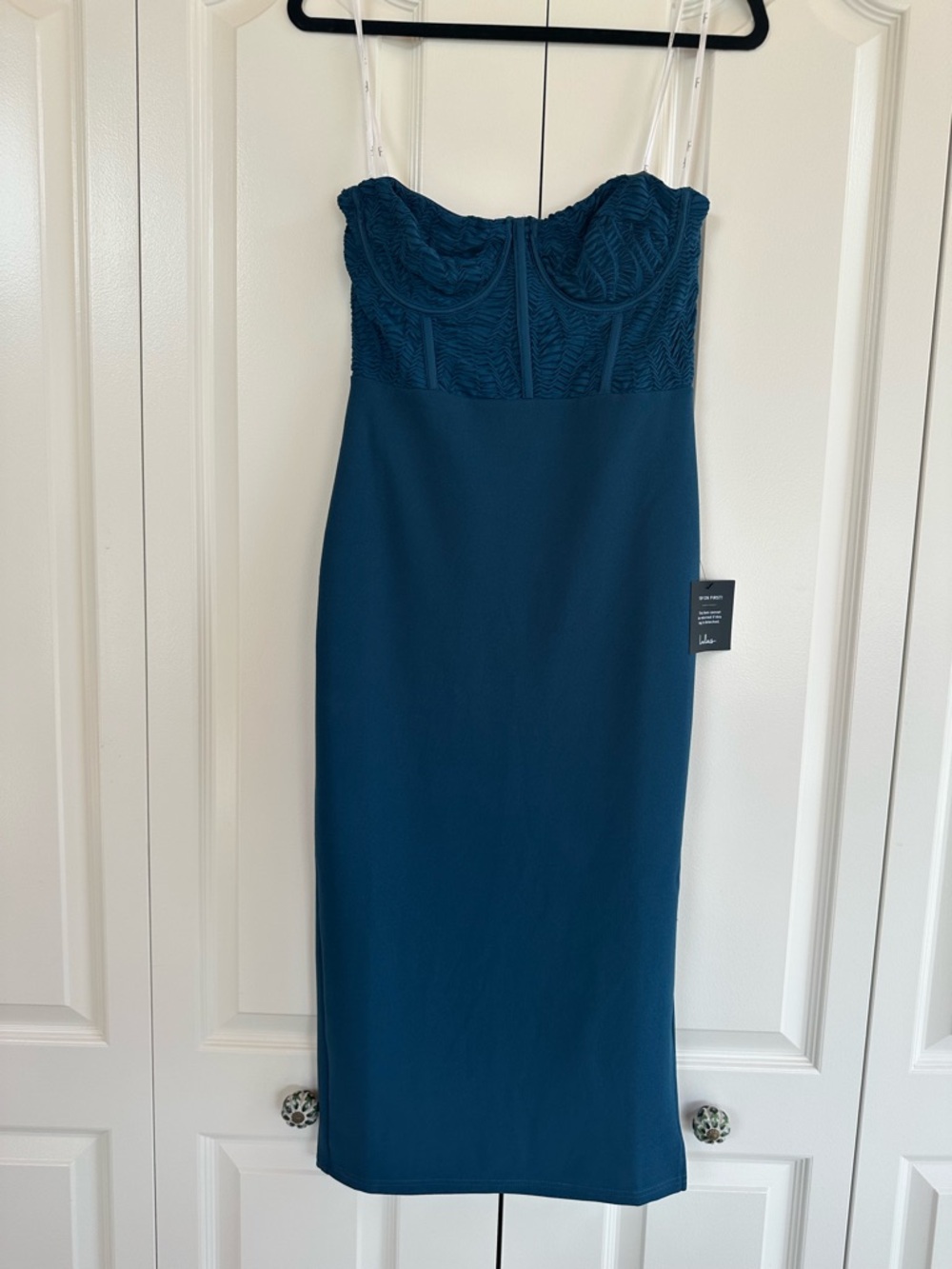 Women's Teal Sheath Dress with Lace Bodice